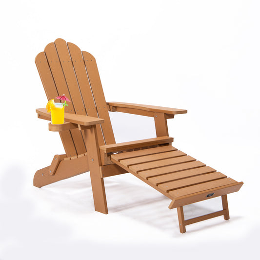 Folding Adirondack Chair Pullout Ottoman With Cup Holder